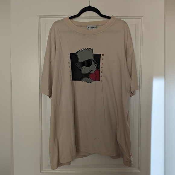 TRUE VINTAGE Iceberg History Bart Simpson Oversize Shirt - Cream - Fits Like XXL - Picture 2 of 9